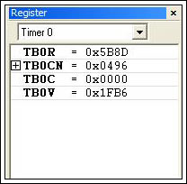 Figure 8. The Register window showing Timer 0 registers.