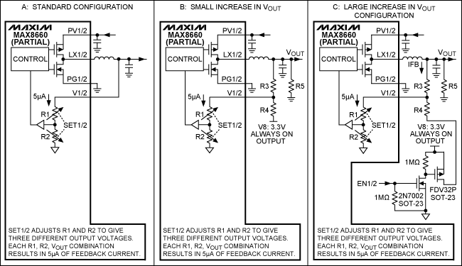 Figure 2. Decreasing the output voltage of REG1 and 2.