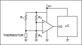 Figure 4. Combining a sensor with a comparator yields a 1-bit digital output that can warn the ?C of temperature excursions beyond a predetermined threshold or trip point.