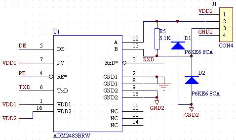 圖3  ADM2483BRW典型應用電路