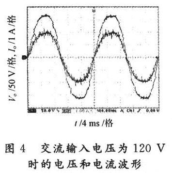 交流輸入電壓為120V時的電壓和電流波形