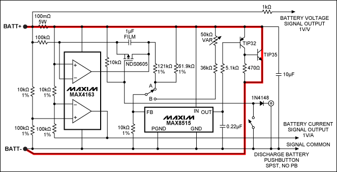 Figure 1. "Charge" current path in the Li+ battery-charger simulator.