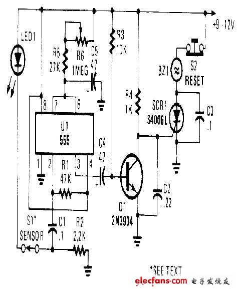 555構(gòu)成的警報(bào)器電路