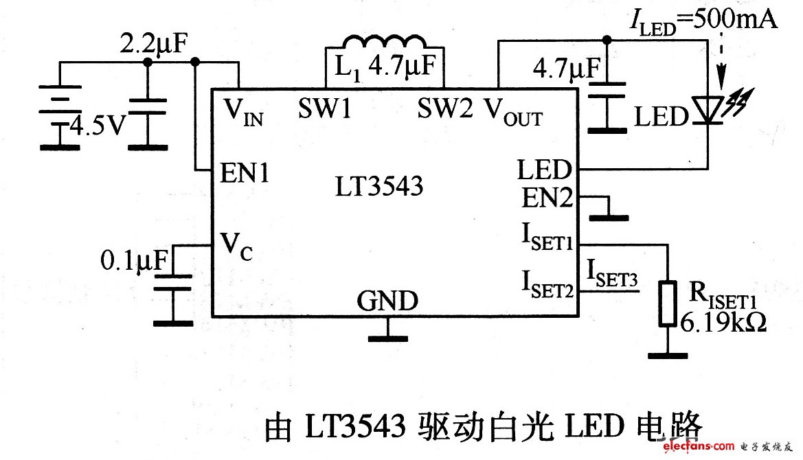 LTC3543驅動白光LED電路