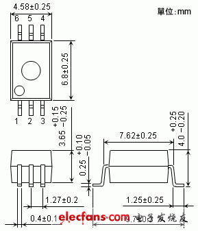 IGBT/MOSFET柵極驅(qū)動(dòng)器耦合器輪廓說(shuō)明圖: TLP701A.