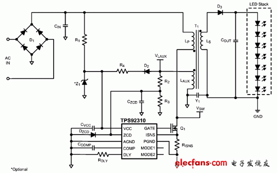 TPS92310大功率LED驅(qū)動(dòng)器的典型應(yīng)用電路圖