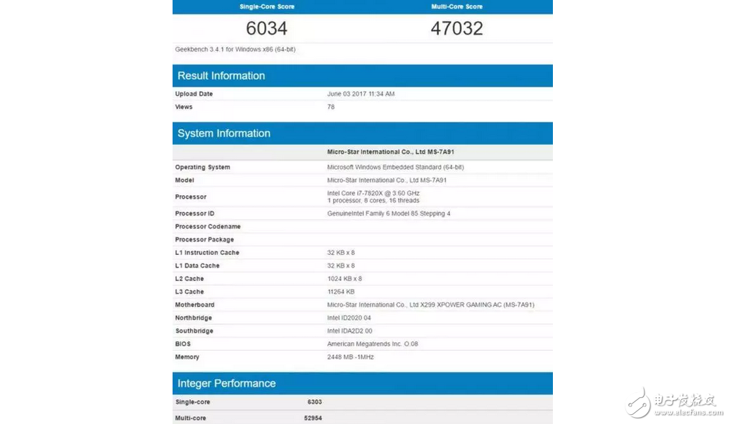 英特爾Skylake X處理器現身跑分庫：對比AMD Ryzen處理器結果有點