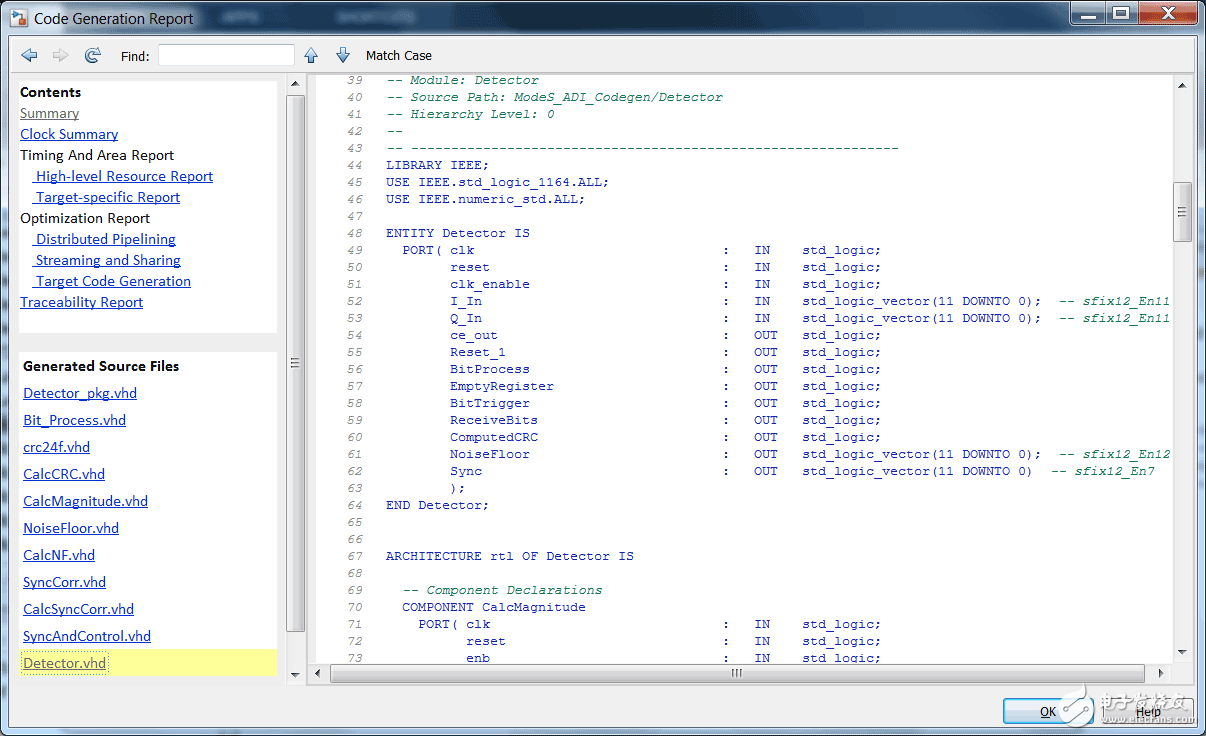 圖3. ModeS_ADI_CodeGen.slx的HDL源代碼